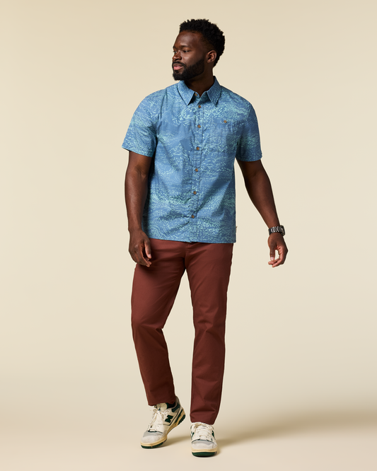 Estival Button Up Shirt - Print - Men's - Waves Steel Blue - US 8329