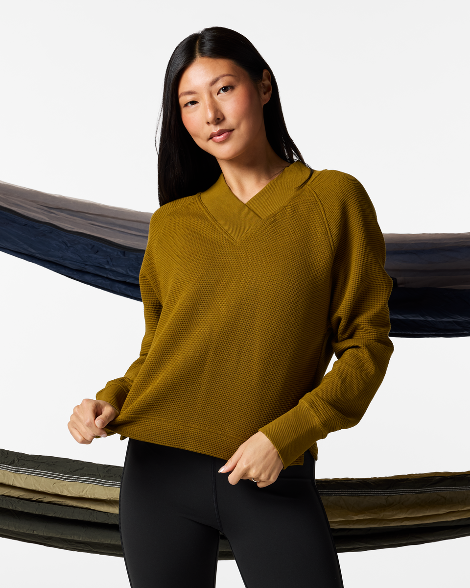 Atajo Long-Sleeve Waffle V-Neck - Women's - Log Cabin - US 6566