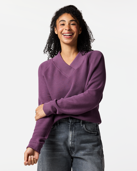 Atajo Long-Sleeve Waffle V-Neck - Women's - Mystic - US 6358