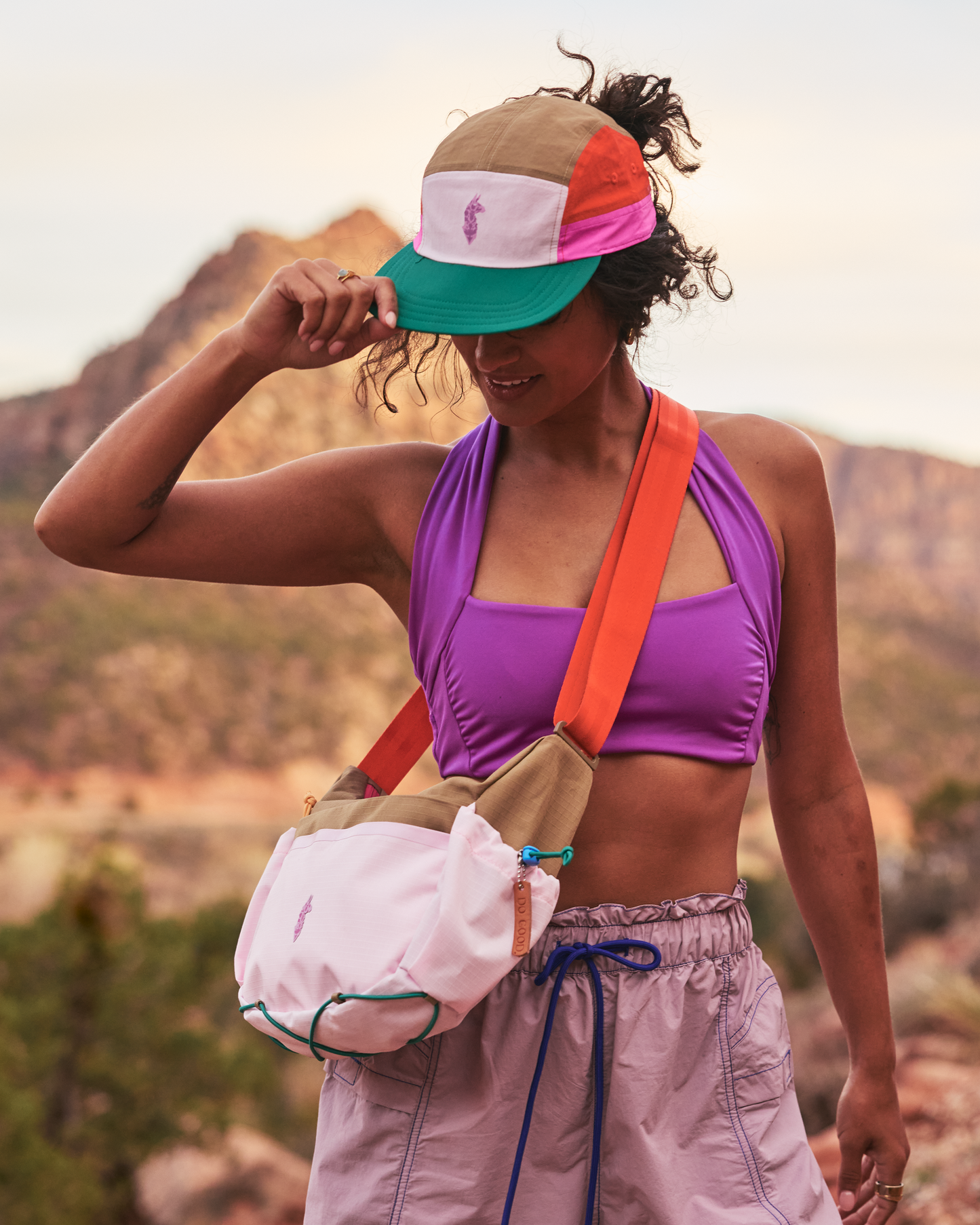 Cotopaxi X FP Movement Tech 5-Panel Hat - Powder Pink/Green Glow - US 8247