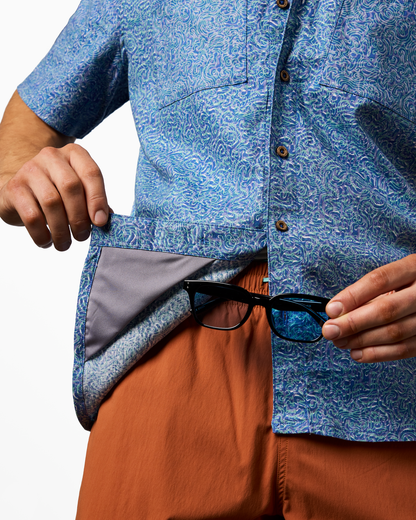 Afuera Button Up Shirt - Print - Men's - Cenotes Azure - US 7976