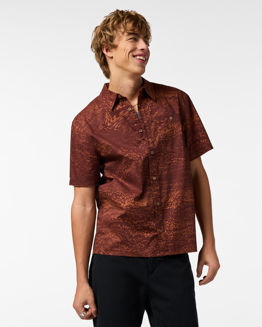 Estival Button Up Shirt - Print - Men's - Waves Sepia - US 8036