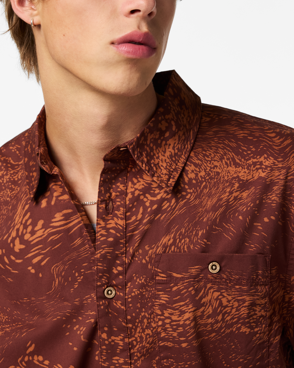 Estival Button Up Shirt - Print - Men's - Waves Sepia - US 8036