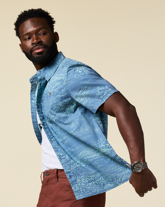 Estival Button Up Shirt - Print - Men's - Waves Steel Blue - US 7661