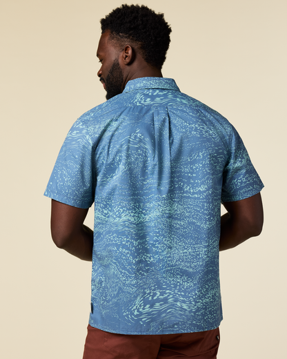 Estival Button Up Shirt - Print - Men's - Waves Steel Blue - US 7661