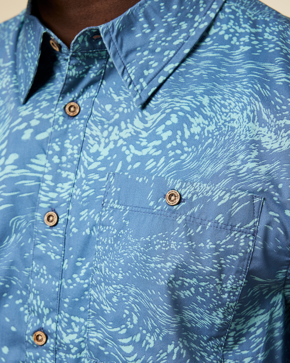 Estival Button Up Shirt - Print - Men's - Waves Steel Blue - US 7661